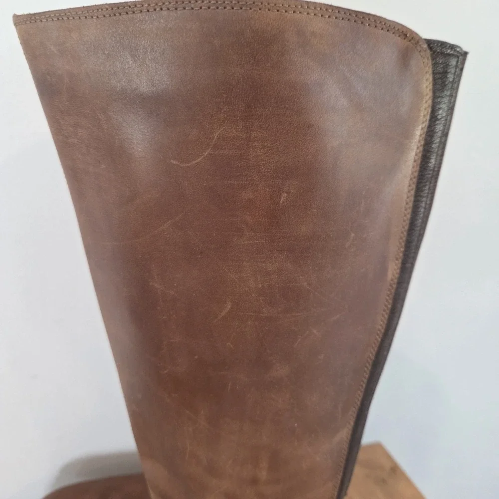 FLY London Women's 42 Brown Leather Knee High Riding Boots Zip Distressed
